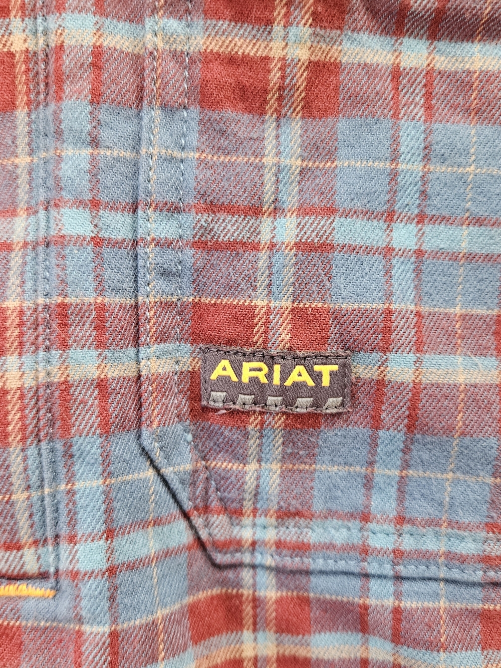 Ariat Rebar Men's Red and Blue Plaid Button-Up Heavyweight Flannel Shirt XL Tall - Picture 3 of 8
